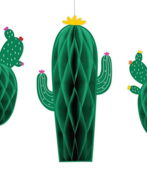 Cactus Honeycomb Hanging Decorations 3pk