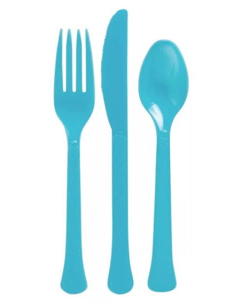 Caribbean Blue Plastic Cutlery – 24pk