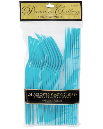 Caribbean Blue Plastic Cutlery – 24pk