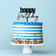 Cursive Happy Birthday Cake Topper – Black
