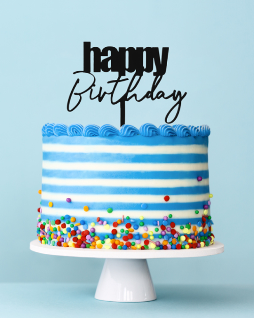 Cursive Happy Birthday Cake Topper – Black