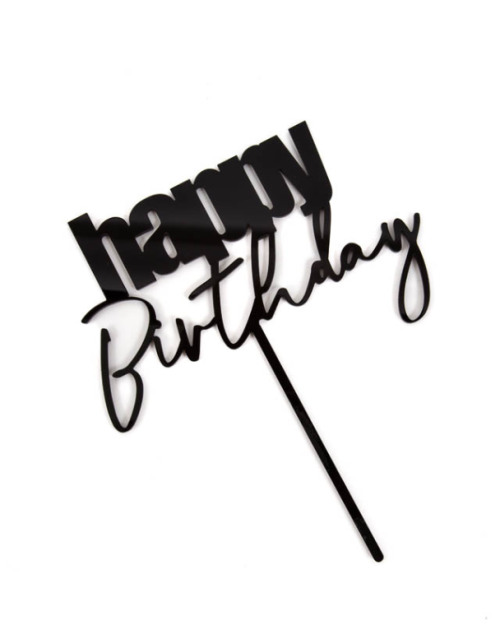 Cursive Happy Birthday Cake Topper – Black
