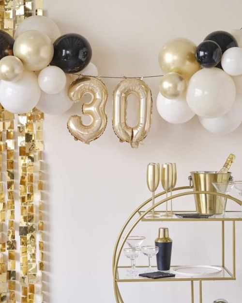 Champagne Noir 30th Birthday Balloon Bunting