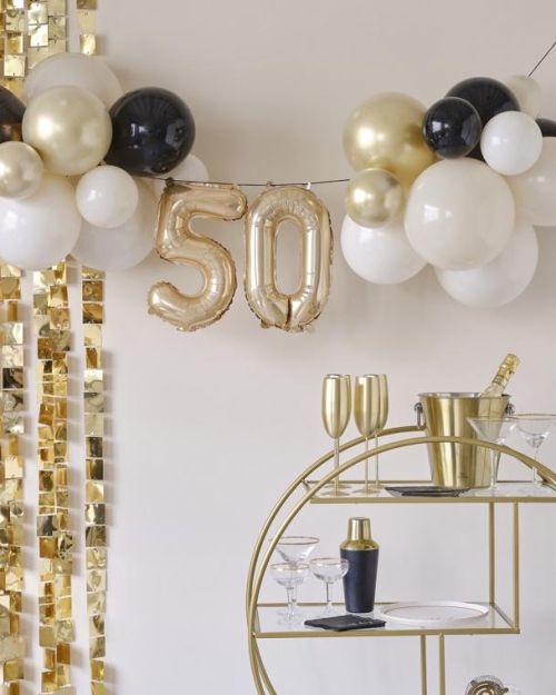 Champagne Noir 50th Birthday Balloon Bunting