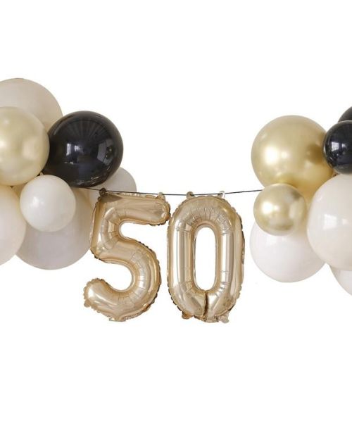 Champagne Noir 50th Birthday Balloon Bunting