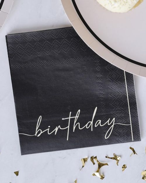 Champagne Noir Birthday Napkins 16pk