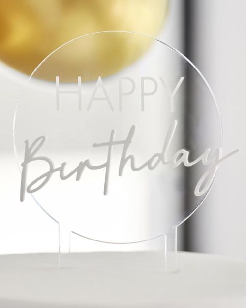 Champagne Noir Happy Birthday Cake Topper