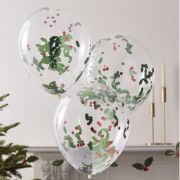 Christmas Holly Confetti Balloons 5pk