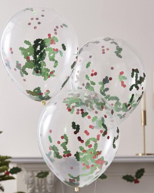 Christmas Holly Confetti Balloons 5pk