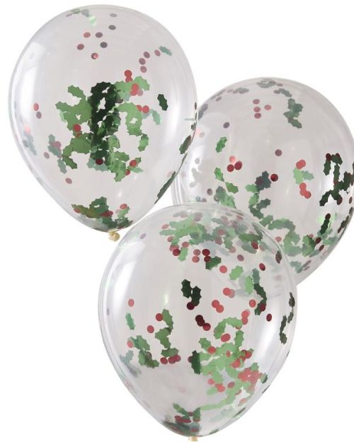 Christmas Holly Confetti Balloons 5pk