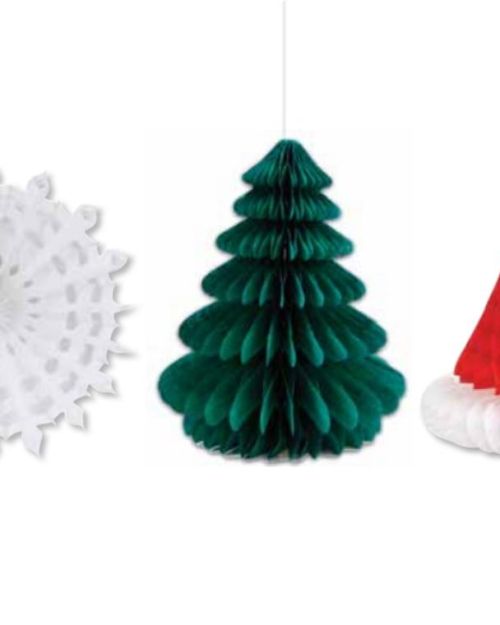 Christmas Honeycomb Hanging Decorations Assorted