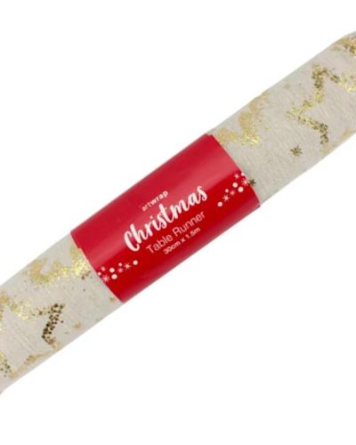 Christmas Table Runner – Linen & Gold Stars