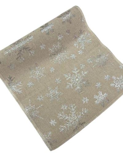 Christmas Table Runner – Linen & Silver Snowflakes