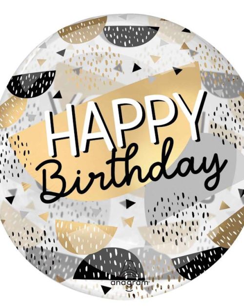 Clearz Balloon Happy Birthday Black & Gold