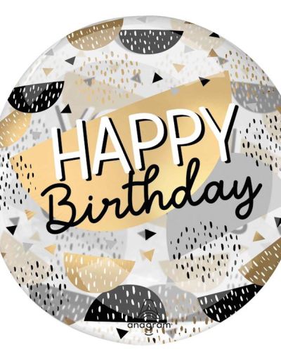 Clearz Balloon Happy Birthday Black & Gold