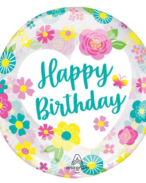 Clearz Balloon Happy Birthday Flowers