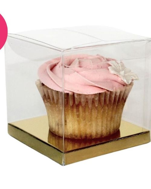 Clear 9cm Cupcake Boxes –  Gold 10pk