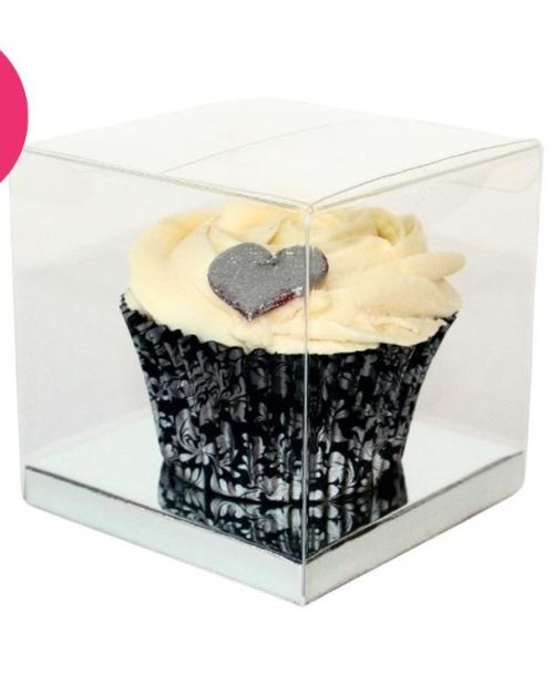 Clear 9cm Cupcake Boxes –  Silver 10pk