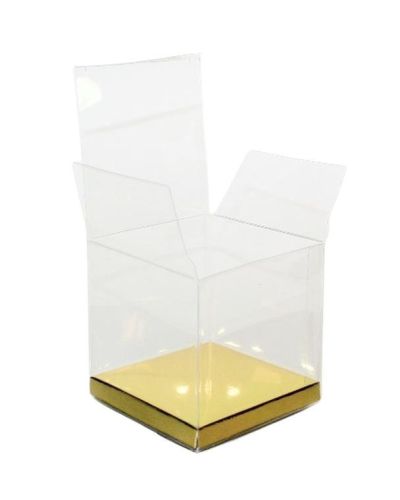 Clear 9cm Cupcake Boxes –  Gold 10pk