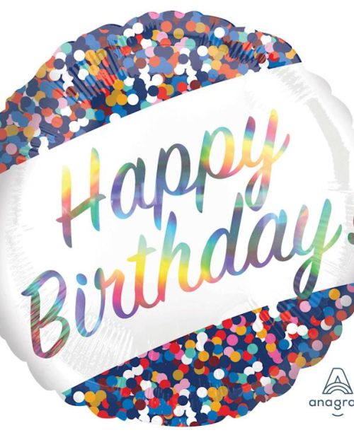 Confetti & Iridescent Happy Birthday Foil Balloon
