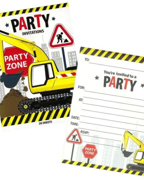 Construction Party Invites 20pk