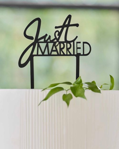 Contemporary Wedding Just Married Cake Topper