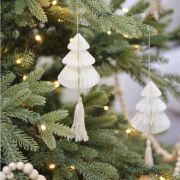 Cream Honeycomb Christmas Tree Decorations 4pk