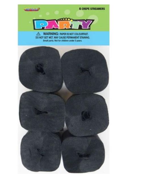 Crepe Paper Streamers 6pk – Black