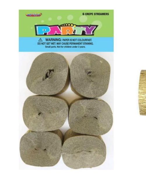 Crepe Paper Streamers 6pk – Gold