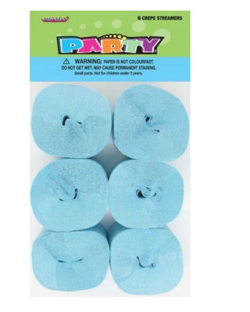 Crepe Paper Streamers 6pk – Light Blue