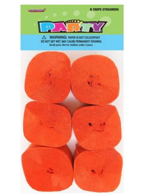 Crepe Paper Streamers 6pk – Orange