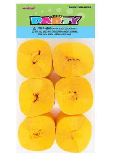 Crepe Paper Streamers 6pk – Yellow