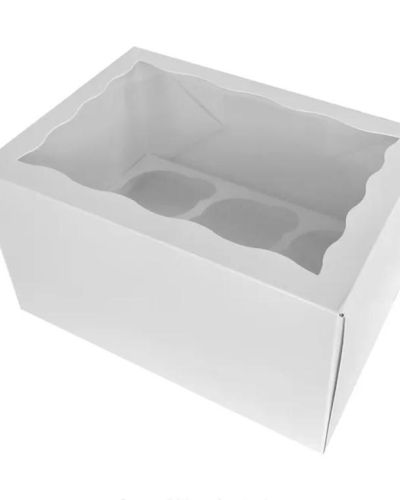 White Cupcake Box 5in High 6-Hole