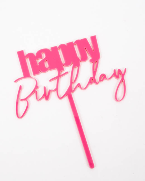 Cursive Happy Birthday Topper – Pink
