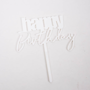 Cursive Happy Birthday Topper – White