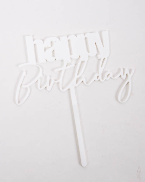 Cursive Happy Birthday Topper – White