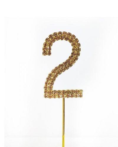 Gold Diamante Cake Topper Small – Number 2