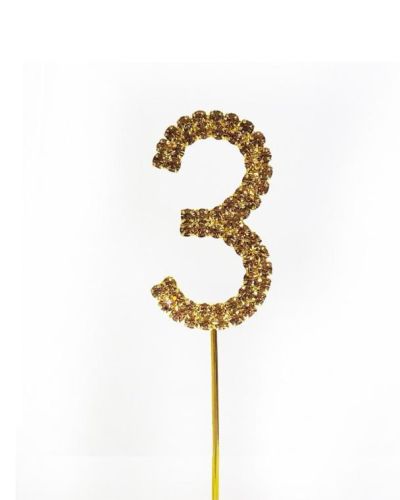 Gold Diamante Cake Topper Small – Number 3