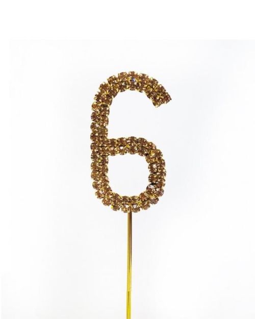 Gold Diamante Cake Topper Small – Number 6