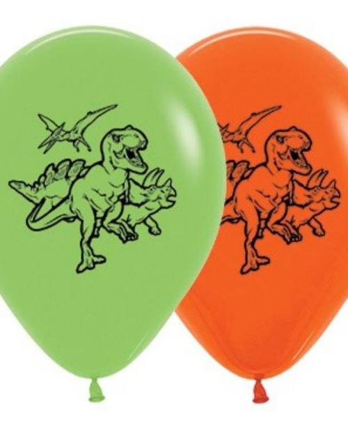 Dinosaur Balloons Orange & Green 5pk