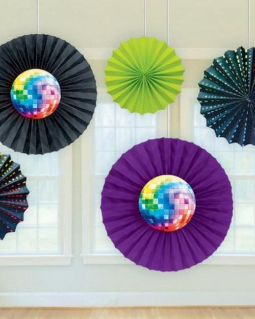 Disco Fever Paper Fans 6pk