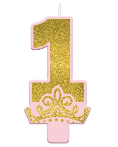 Disney Princess 1st Birthday Glitter Candle