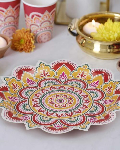 Diwali Rangoli Shaped Plates 8pk