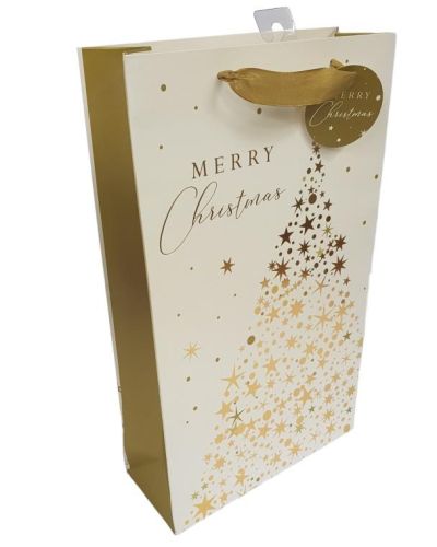 Christmas Double Bottle Bag – Gold Tree
