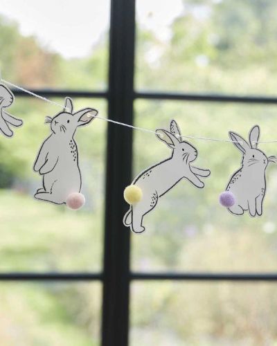 Easter Bunny Bunting with Pom-Pom Tails