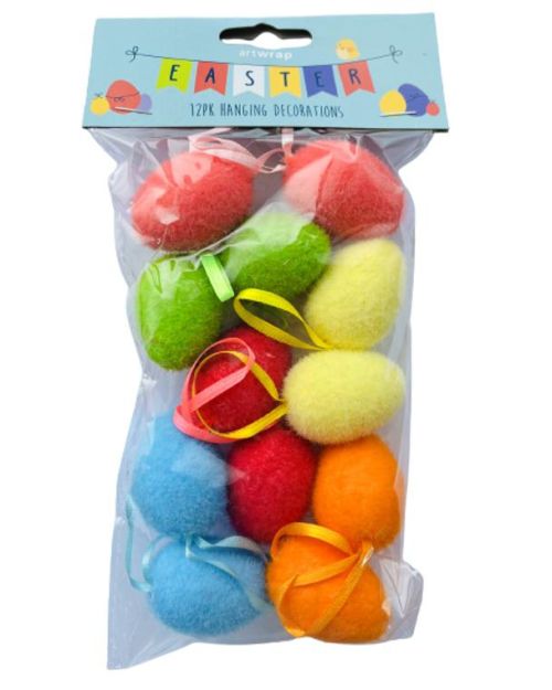 Easter Hanging Decorations Flocked Eggs 12pk