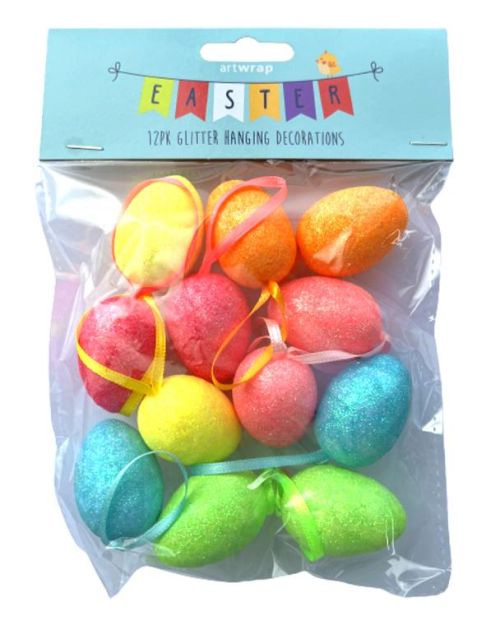 Easter Hanging Decorations Glitter Eggs 12pk