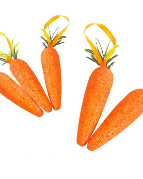 Easter Hanging Decorations Glitter Carrots 5pk