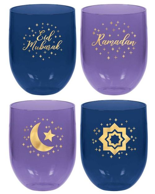 Eid Plastic Stemless Glasses 4pk