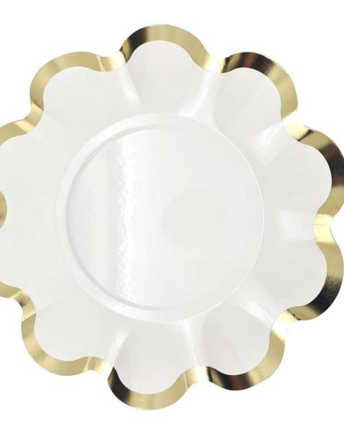 Elegant White & Gold Scalloped Plates 8pk